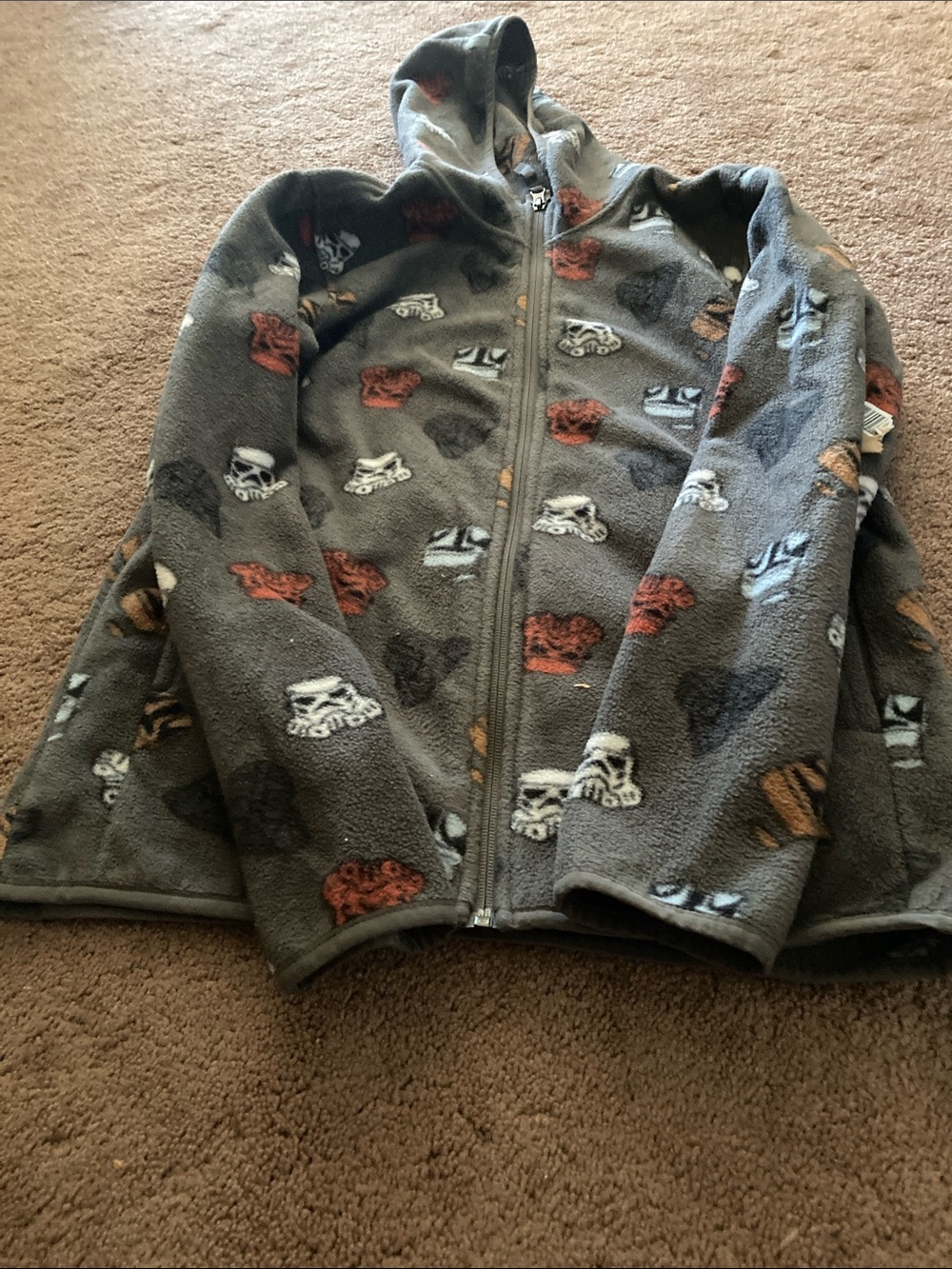 Star Wars Kids Gray Hooded Puffer Jacket with Multicolor Helmet Prints